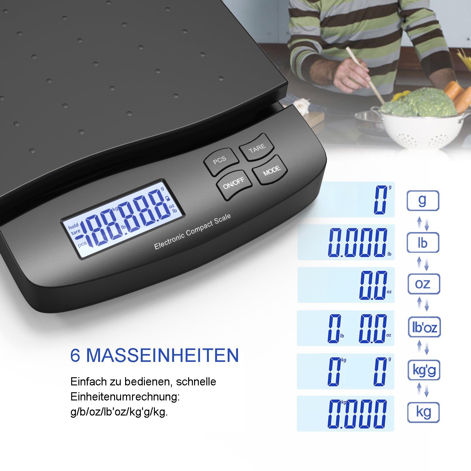 Zedelmaier Feinwaage Digitale Waage, eine Waage für alle Zwecke (Haus/Büro/Lager/Markt), bis 30kg, Tara, PCS,ABS, Batterien enthalten