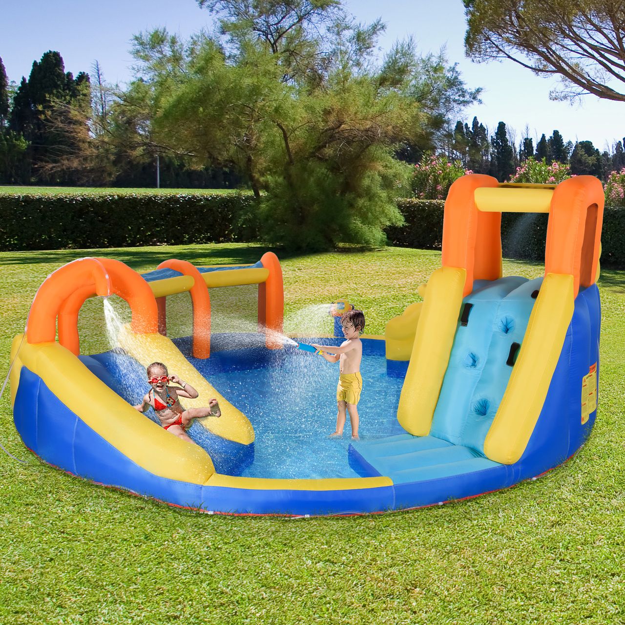 Outsunny Aufblasbare Hüpfburg 5 in 1 Wasserpark mit Gebläse, Tasche, Flicken