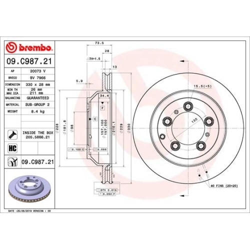 Bremsscheibe Brembo Hinterachse 2 Stück 09.C987.21 - ATU