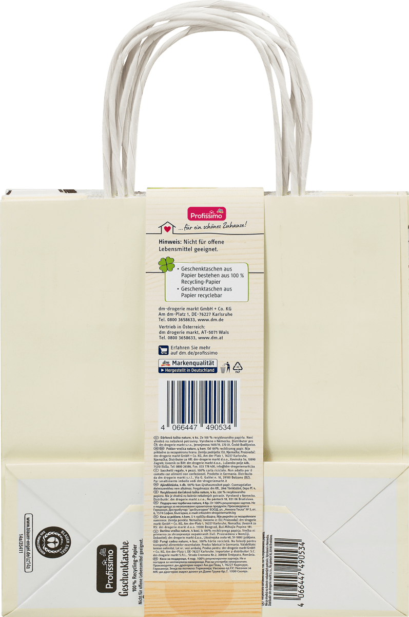 nature Geschenktaschen-Set 100 % Recycling, Größe Midi, 4 St