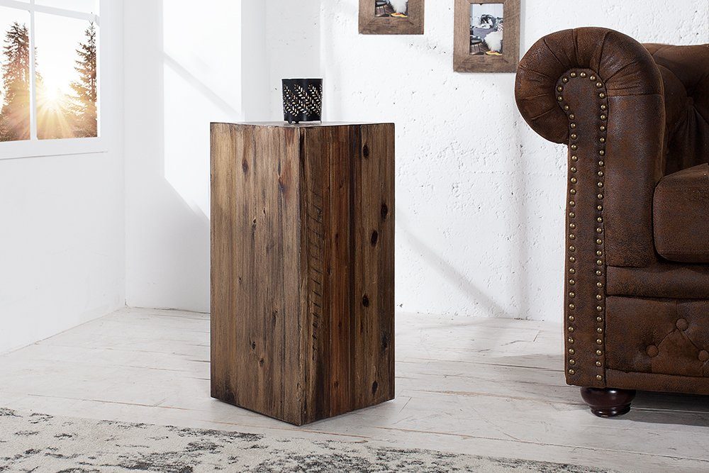 riess-ambiente Beistelltisch COLUMNA 50cm vintage braun, Massivholz · Deko-Säule · Handarbeit · Akazie