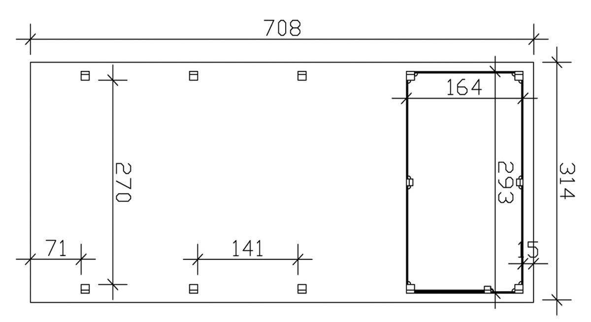Skanholz Einzelcarport Friesland 2, BxT: 314x708 cm, 207 cm Einfahrtshöhe, (Set), mit Abstellraum