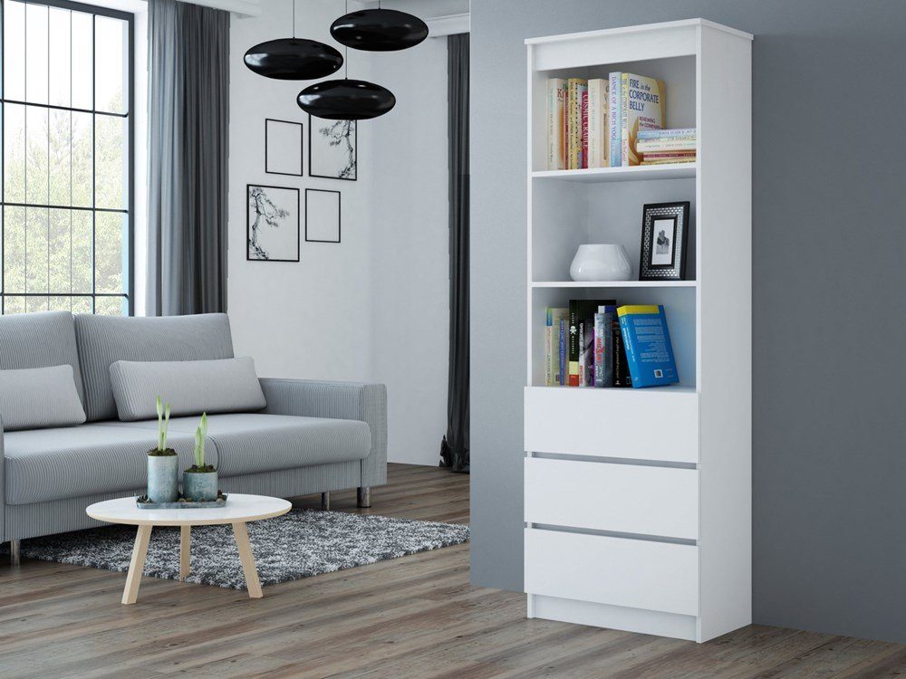Home Collective Aktenregal Standregal mit 3 Schubladen und 3 offenen Fächern 60 cm Olimp, hoher Schubladenschrank aus MDF Holz