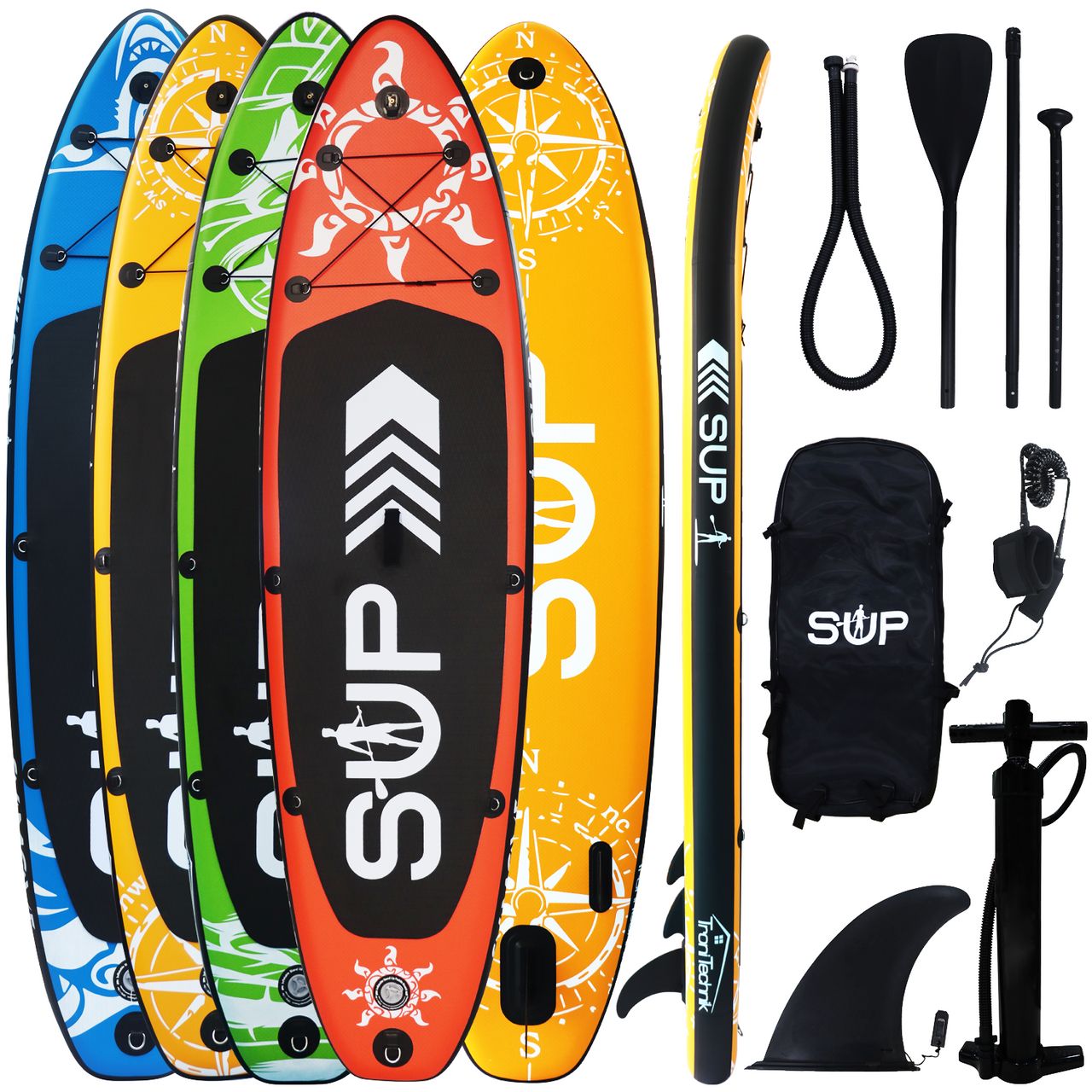 TroniTechnik 24MOVE® Standup Paddle Board SUP, umfangreiches Zubehör, Paddel Hochdruckpumpe, ROT,366x80x15cm