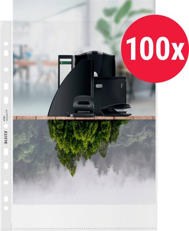 Leitz Prospekthüllen Recycled DIN A4 Genarbt Transparent 100 Mikron PP (Polypropylen) 11 Löcher 100 Stück