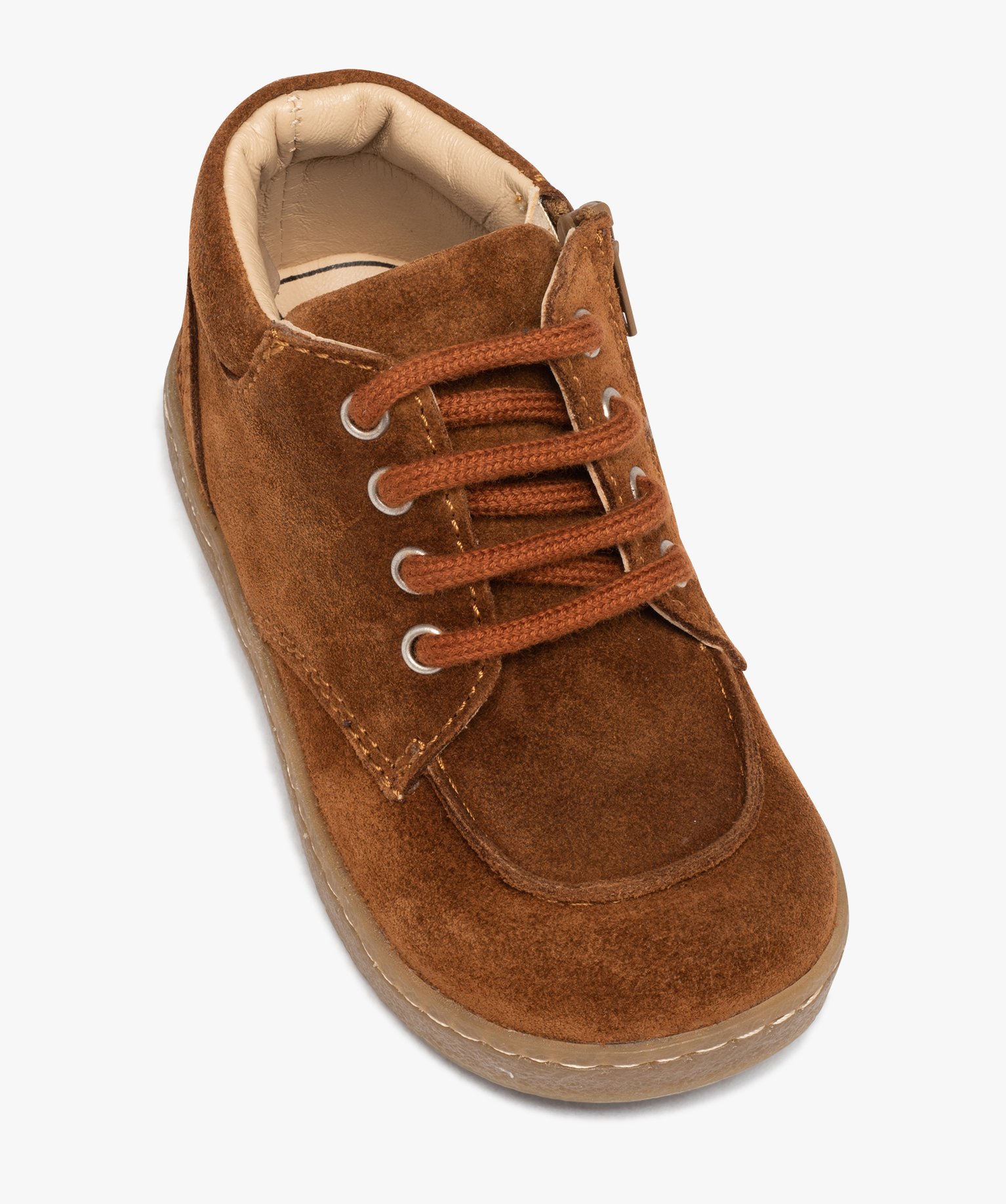 Chaussures en cuir velours à lacets bébé Garçon - NA! camel | GEMO