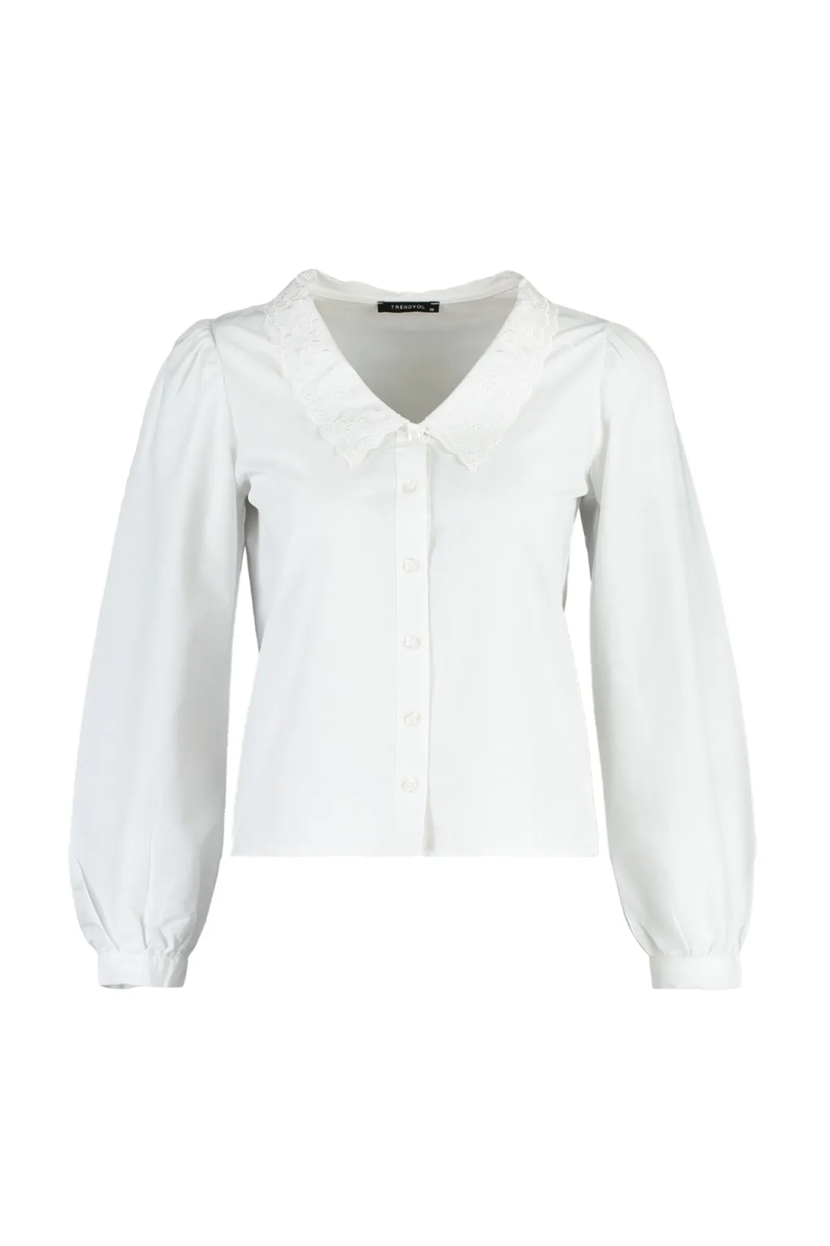 Trendyol Collection  Weißes, besticktes Baumwollhemd mit Stickereidetails - TWOAW21GO0005