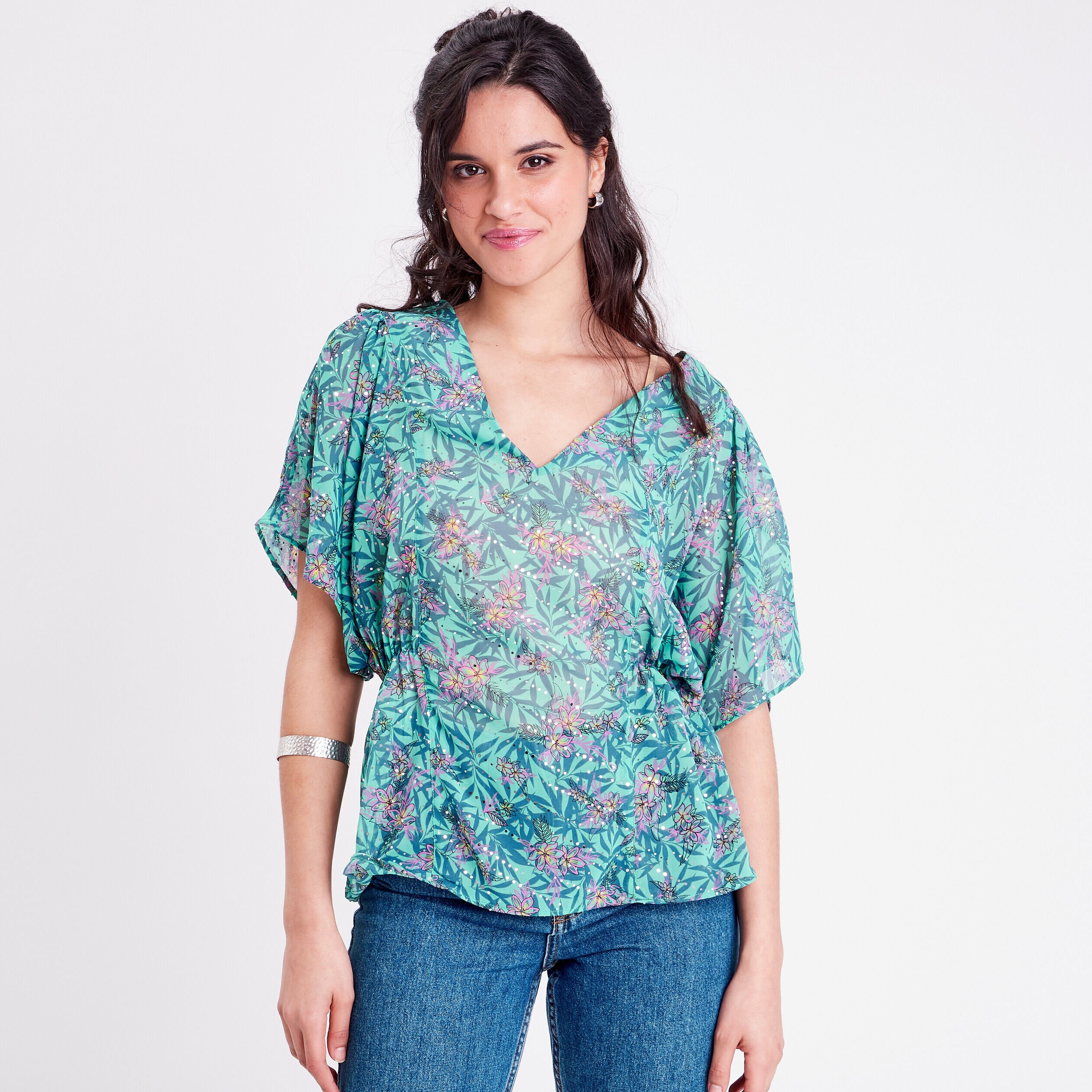 Blouse à manches courtes vert femme | Cache Cache