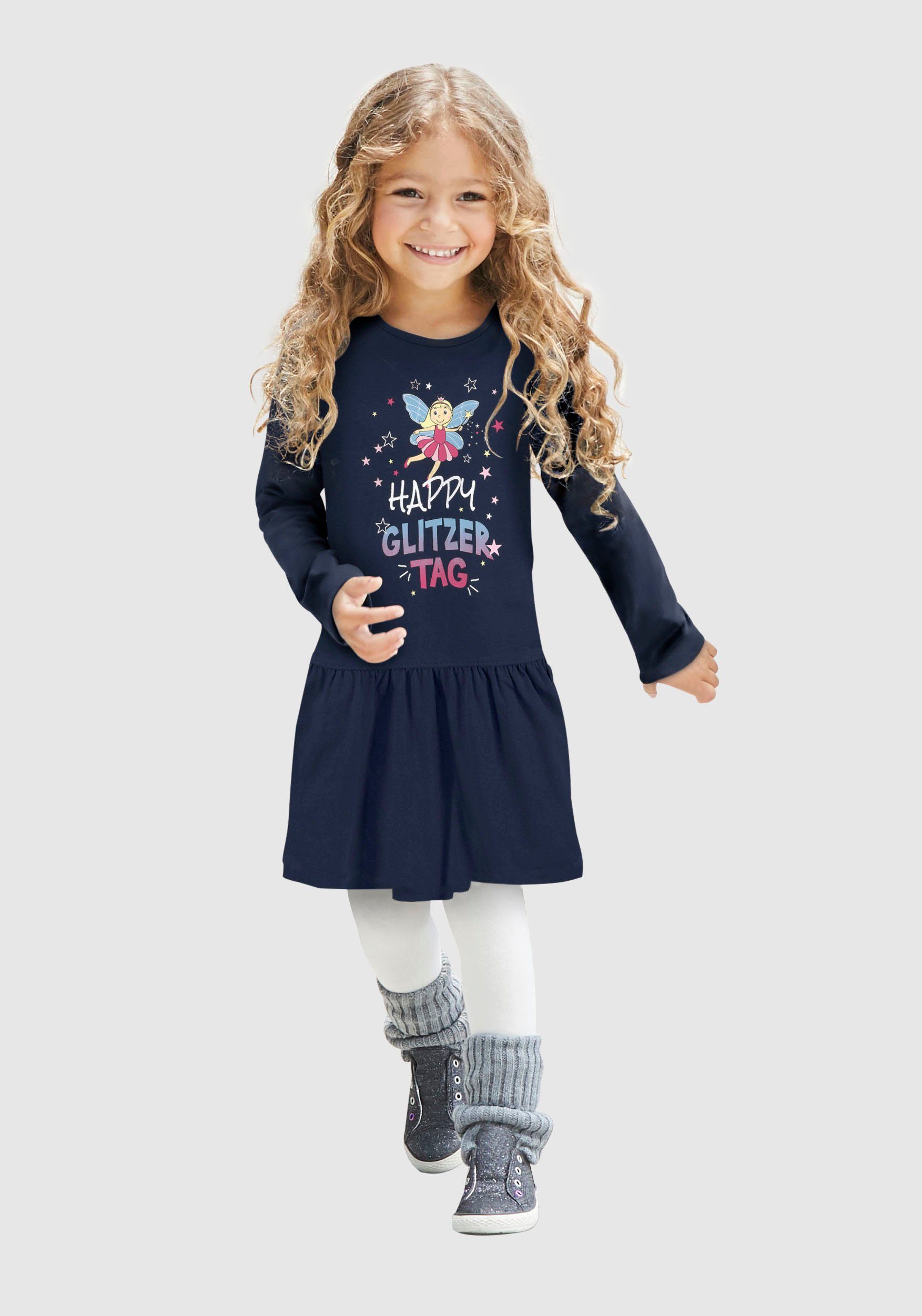 KIDSWORLD Jerseykleid HAPPY GLITZER TAG mit glitzerndem Print