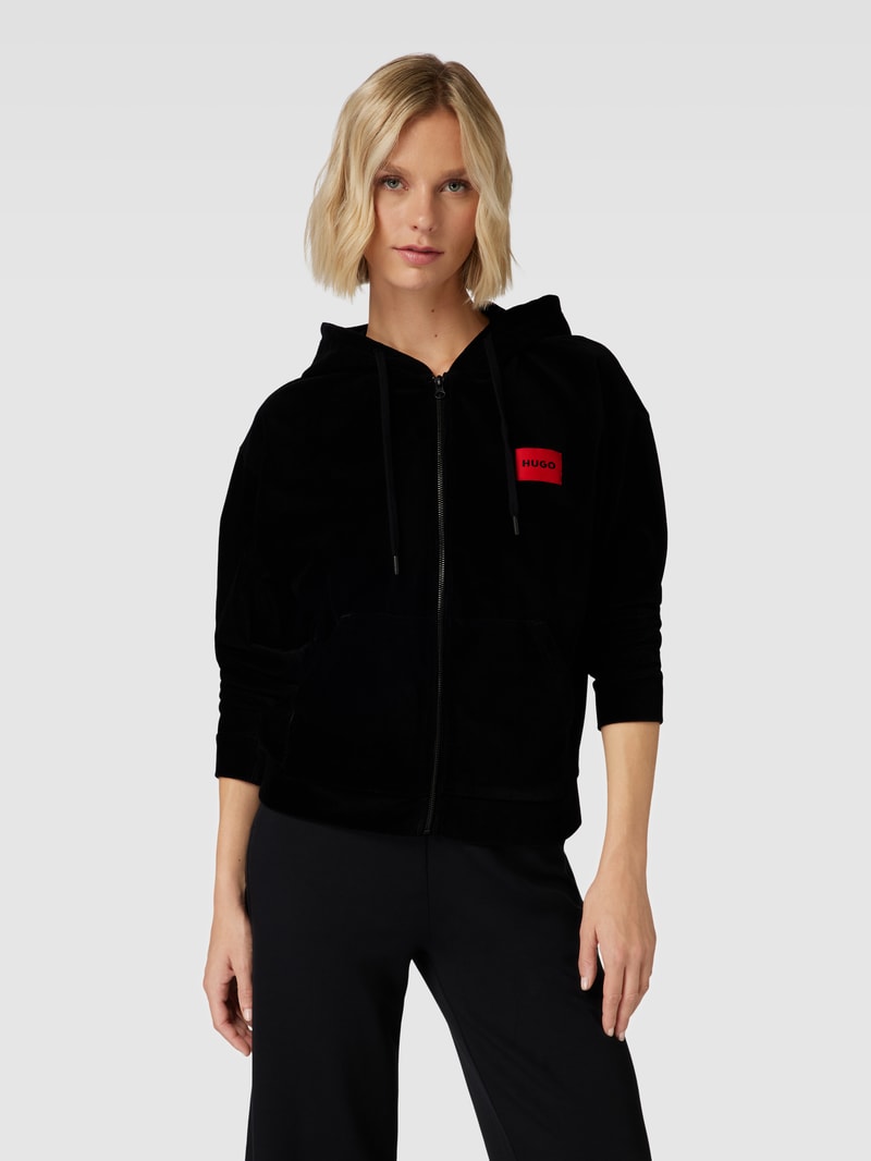 Sweatjacke mit Kapuze Modell 'VELVET' in schwarz