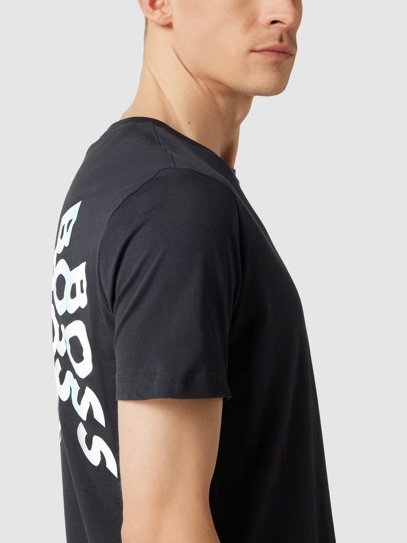 T-Shirt mit Label-Print Modell 'Tee 7' in marineblau