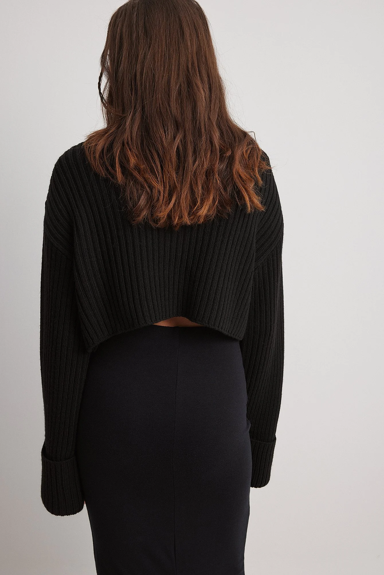 Cropped gerippter Polo-Pullover
