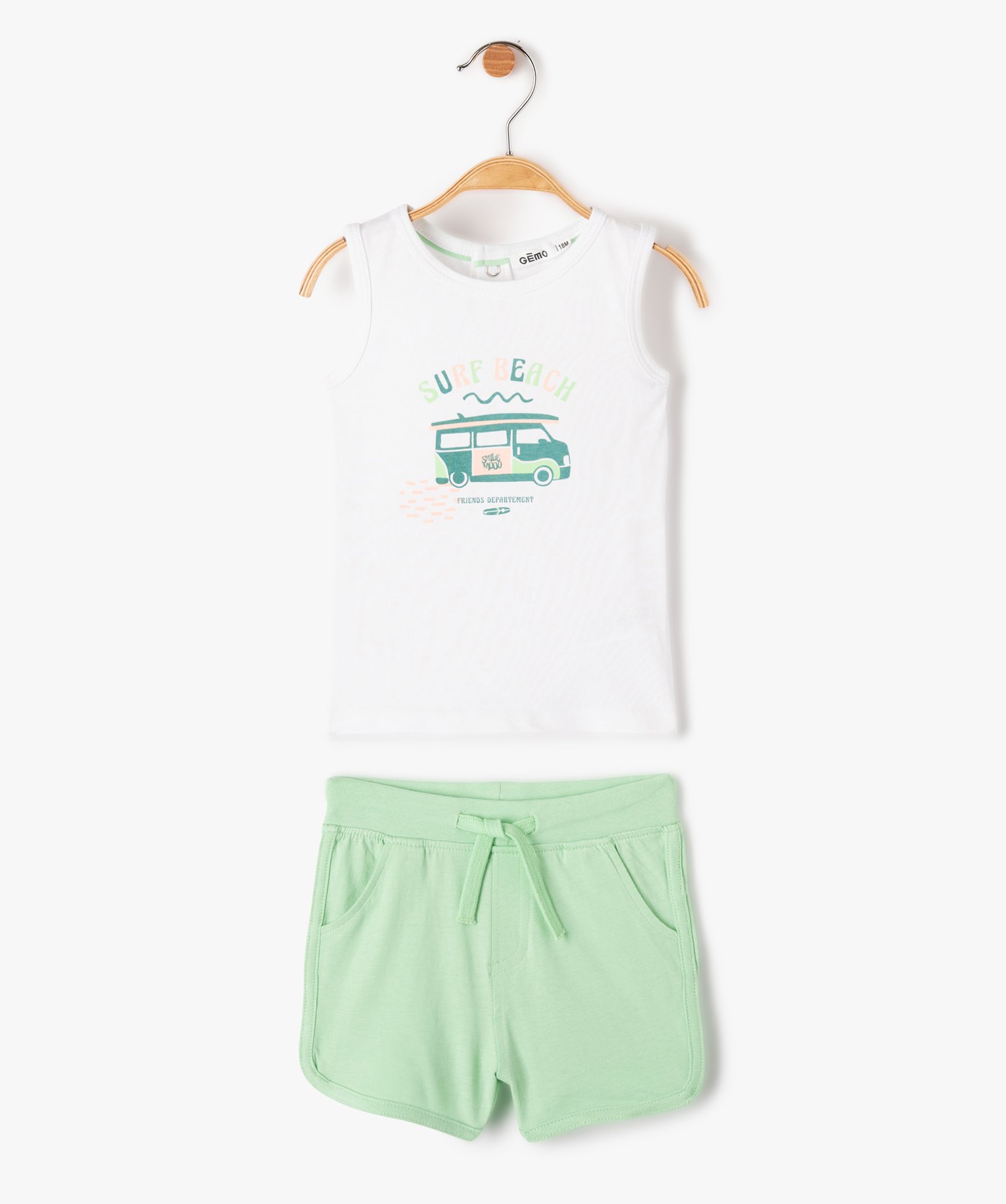 Ensemble bébé fille 2 pièces : short + débardeur imprimés vert clair | GEMO