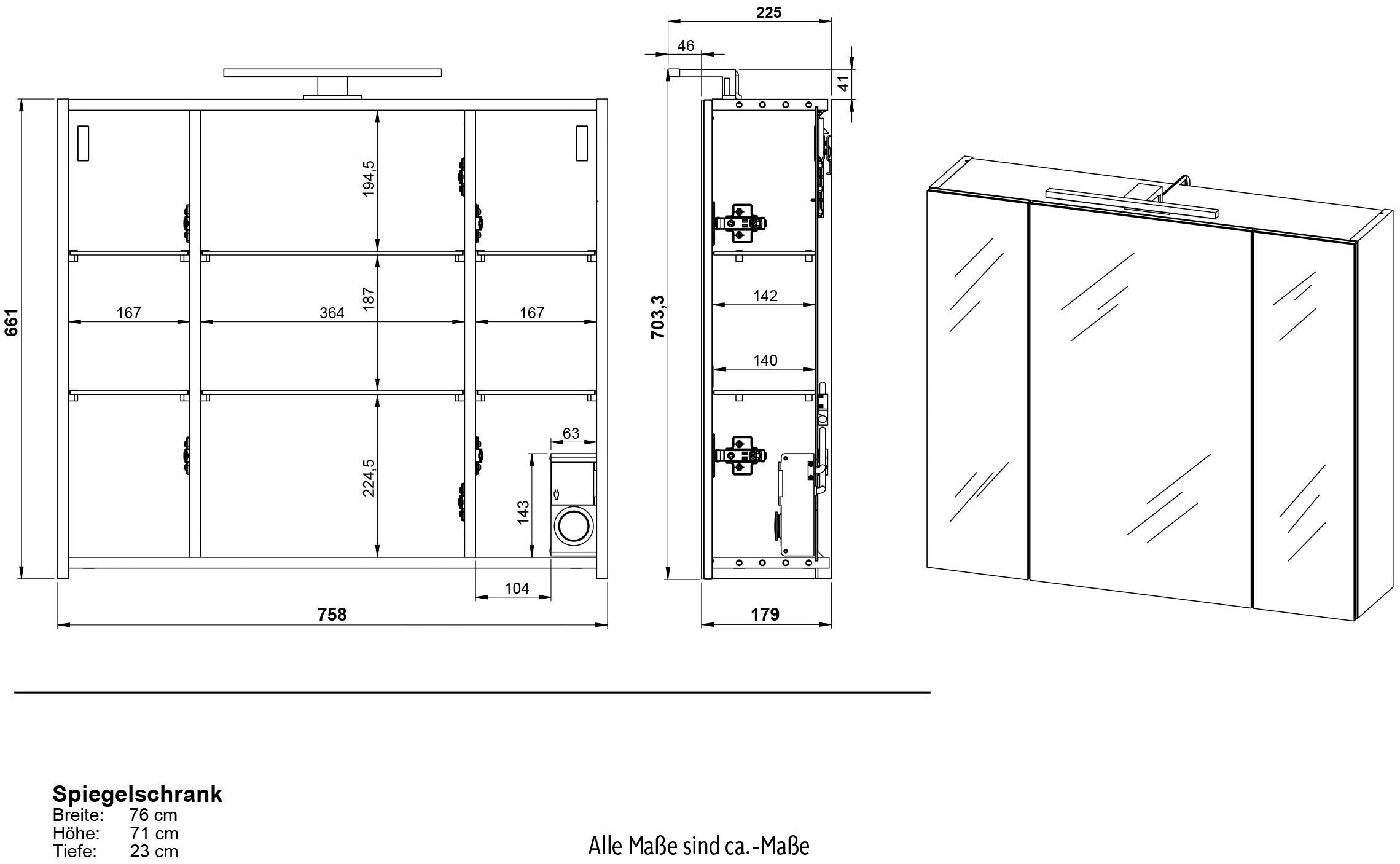 GERMANIA Badmöbel-Set Torrance, (2-St), Waschbecken-Unterschrank und Spiegelschrank mit Beleuchtung