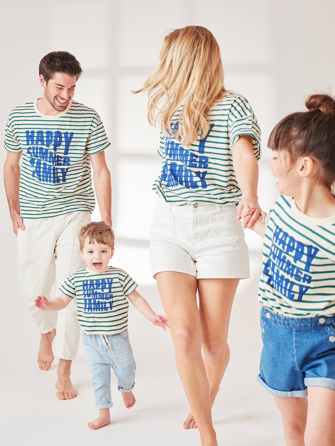 Vertbaudet Capsule Collection: Eltern T-Shirt HAPPY SUMMER FAMILY - grün gestreift