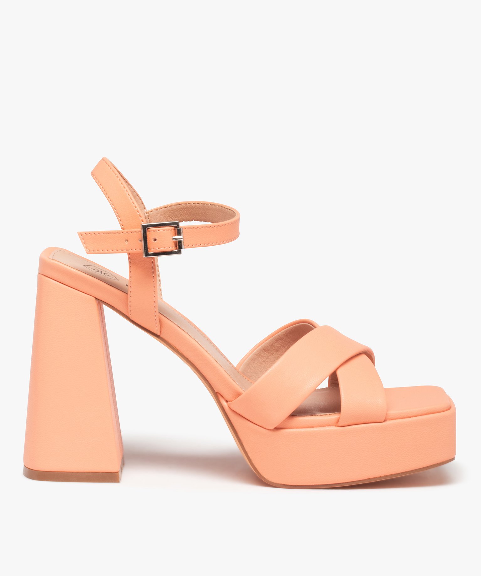 Sandales femme unies à talon flare haut beige | GEMO