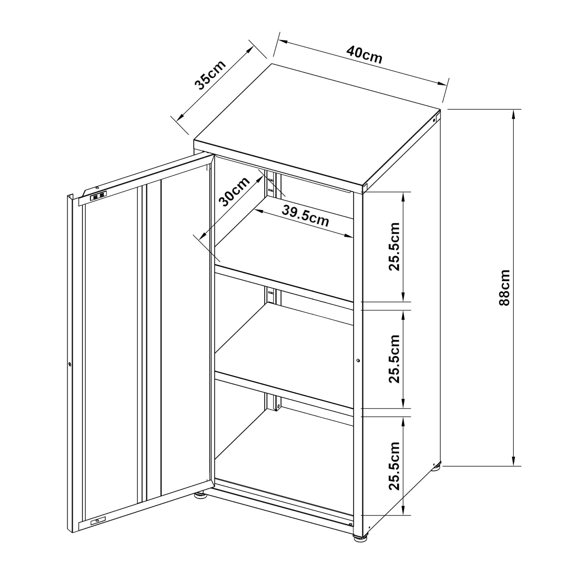 en.casa Mehrzweckschrank Burlöv mit 1 Tür und 2 Ablagen 88x40x35 cm Weiß
