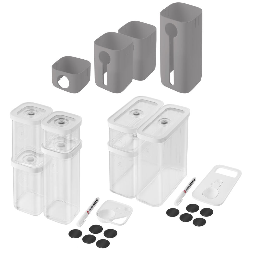 Cube Set S & M Boxen, transparent weiß + Cover Grau / 15- TLG.