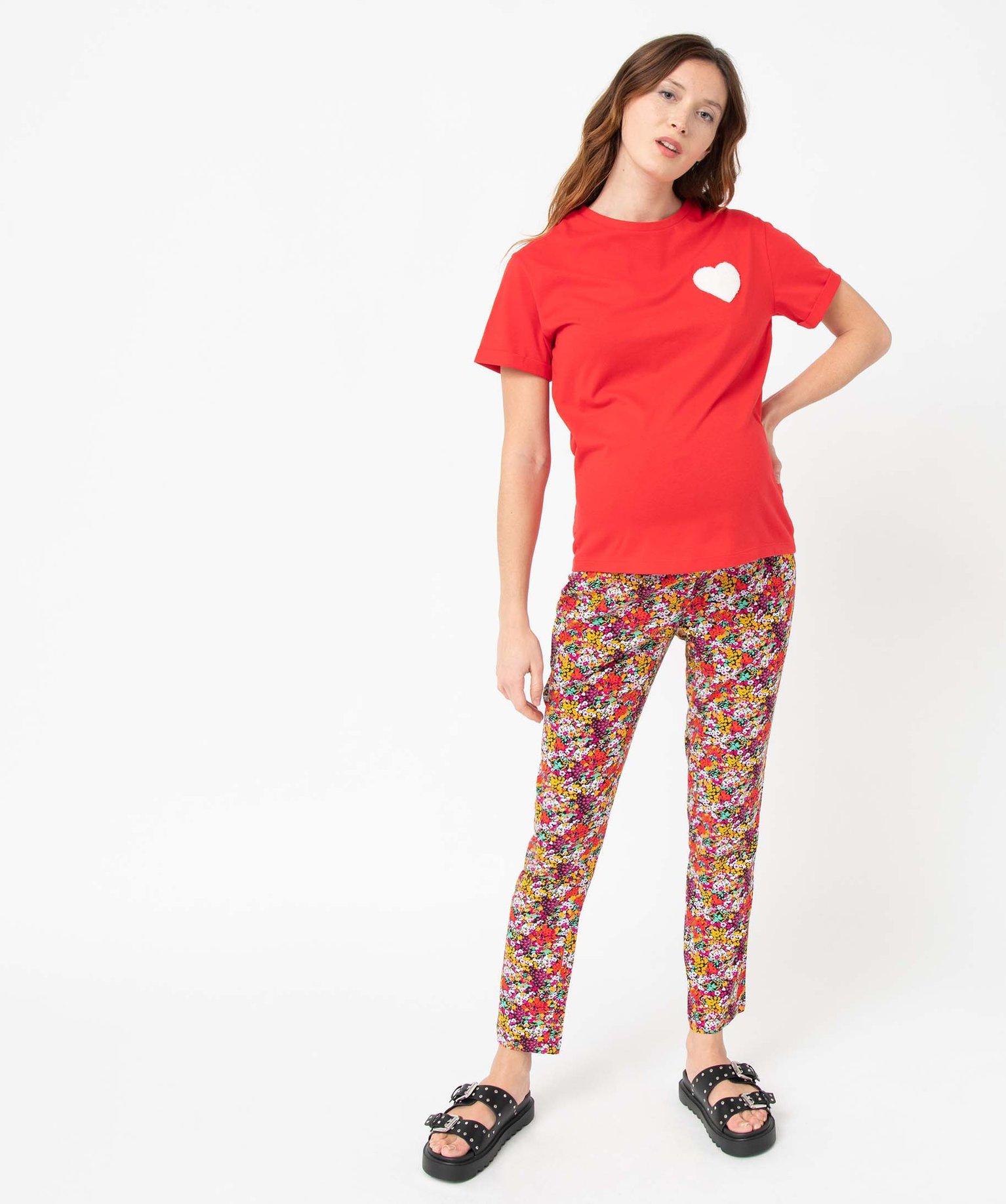 Pantalon de grossesse imprimé fluide à taille smockée divers | GEMO