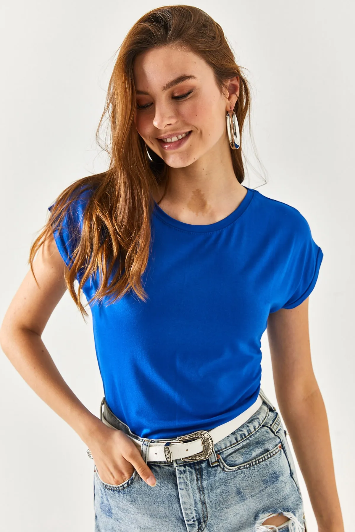 Olalook  Saks Blue Bat Gestrickte Viskosebluse für Damen BLZ-19001916