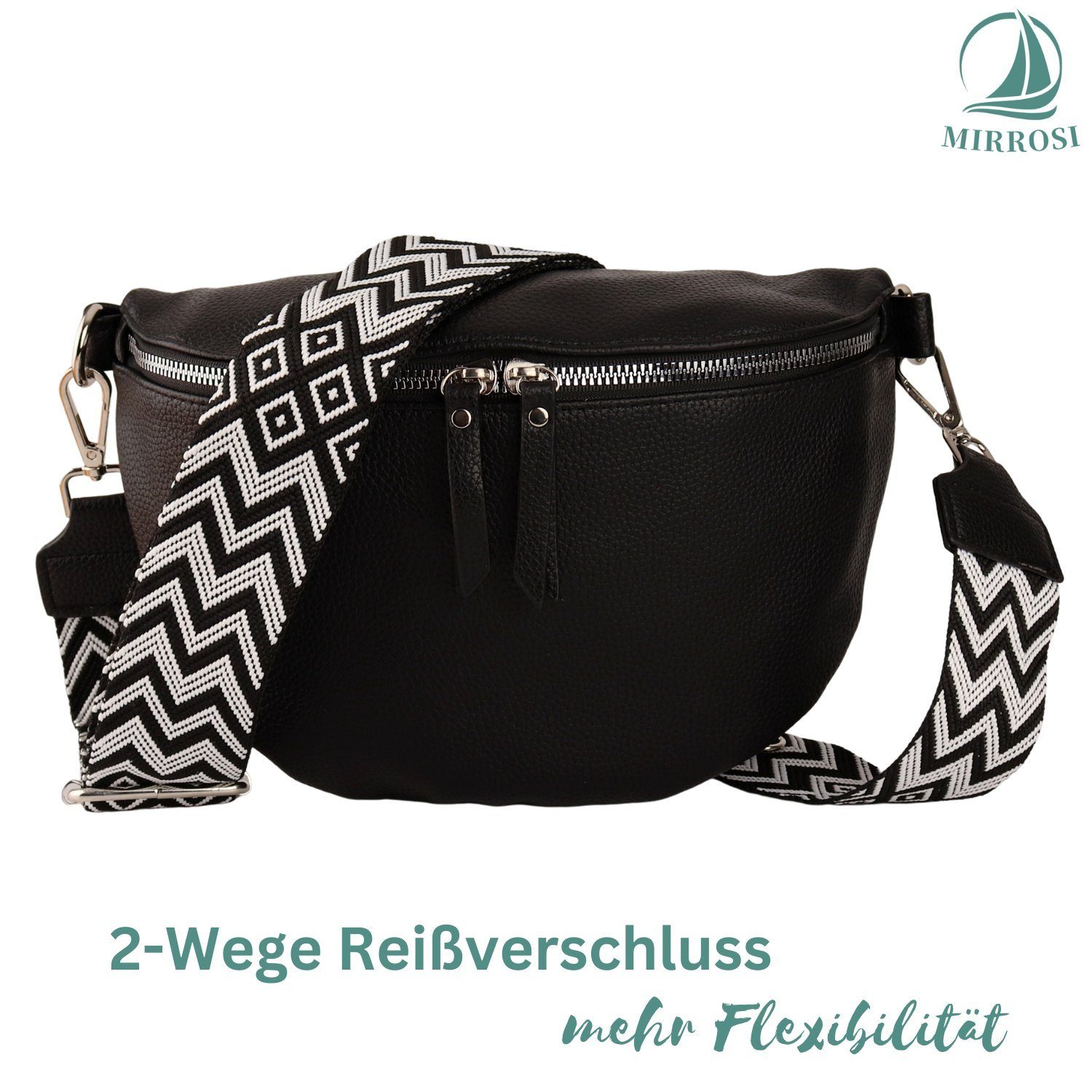 MIRROSI Bauchtasche Damen Taschen, Umhängetasche, Brusttasche, 26x18x9cm Veganes Leder (Schultertasche für jeden Anlass), Crossbody Bag, Bohemian gemusterten& verstellbaren Schulterriemen