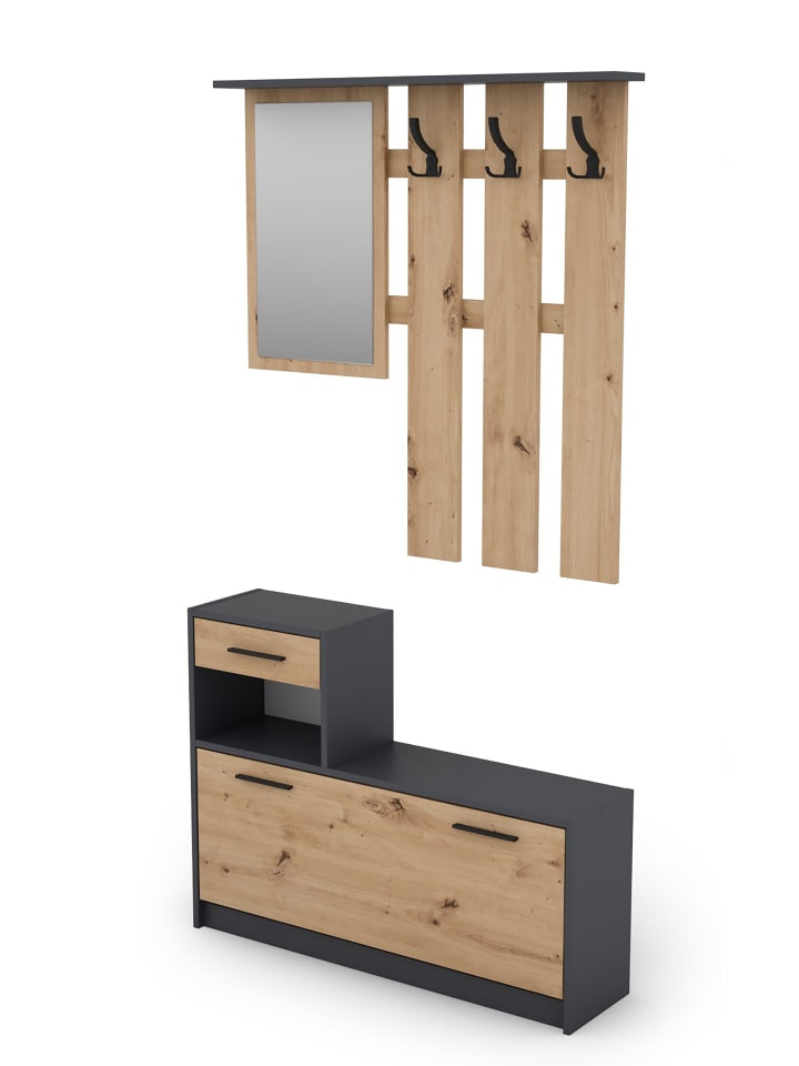 byLiving Garderoben-Set TAMINA in Eiche-Optik/Anthrazit - (B) 97 x (H) 190 x (T) 25 cm günstig kaufen onesize