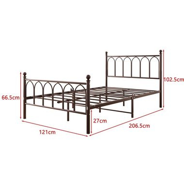 WISHDOR Metallbett Einzelbett mit Lattenrost (120 x 200 cm Braun ohne Martratze), Bettgestell aus Metall, passend für 120 x 200 cm Matratze