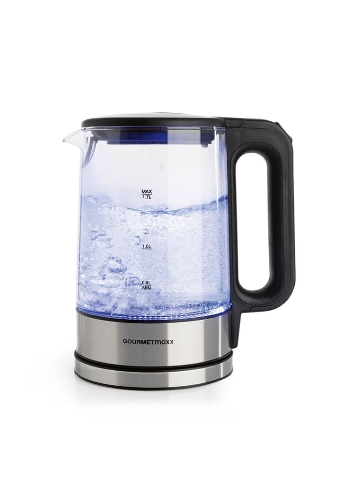 Gourmetmaxx GOURMETmaxx Glas-Wasserkocher LED 1,7l 2200W Edelstahl/schwarz kabellos günstig kaufen onesize