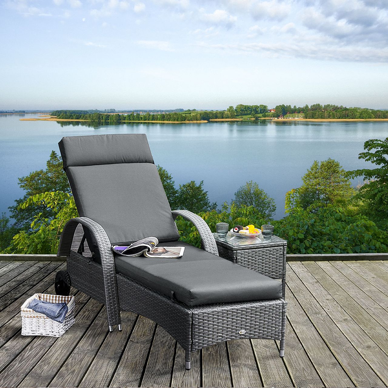 Outsunny Liegenauflage Liegenpolster Sonnenliege Auflage Gartenliege Polsterauflage Bezug Polyester Dunkelgrau 196 x 55 x 8 cm