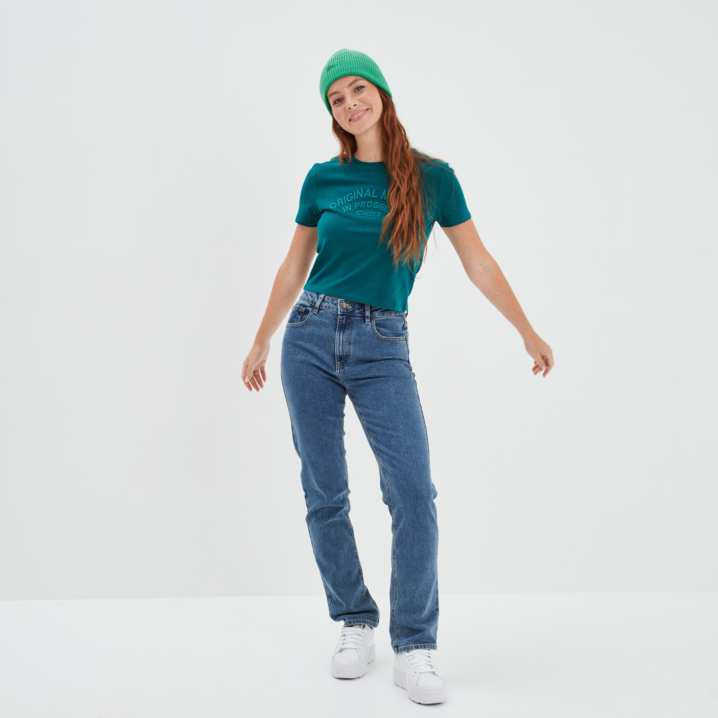 Jeans droit taille haute denim stone femme | La Halle