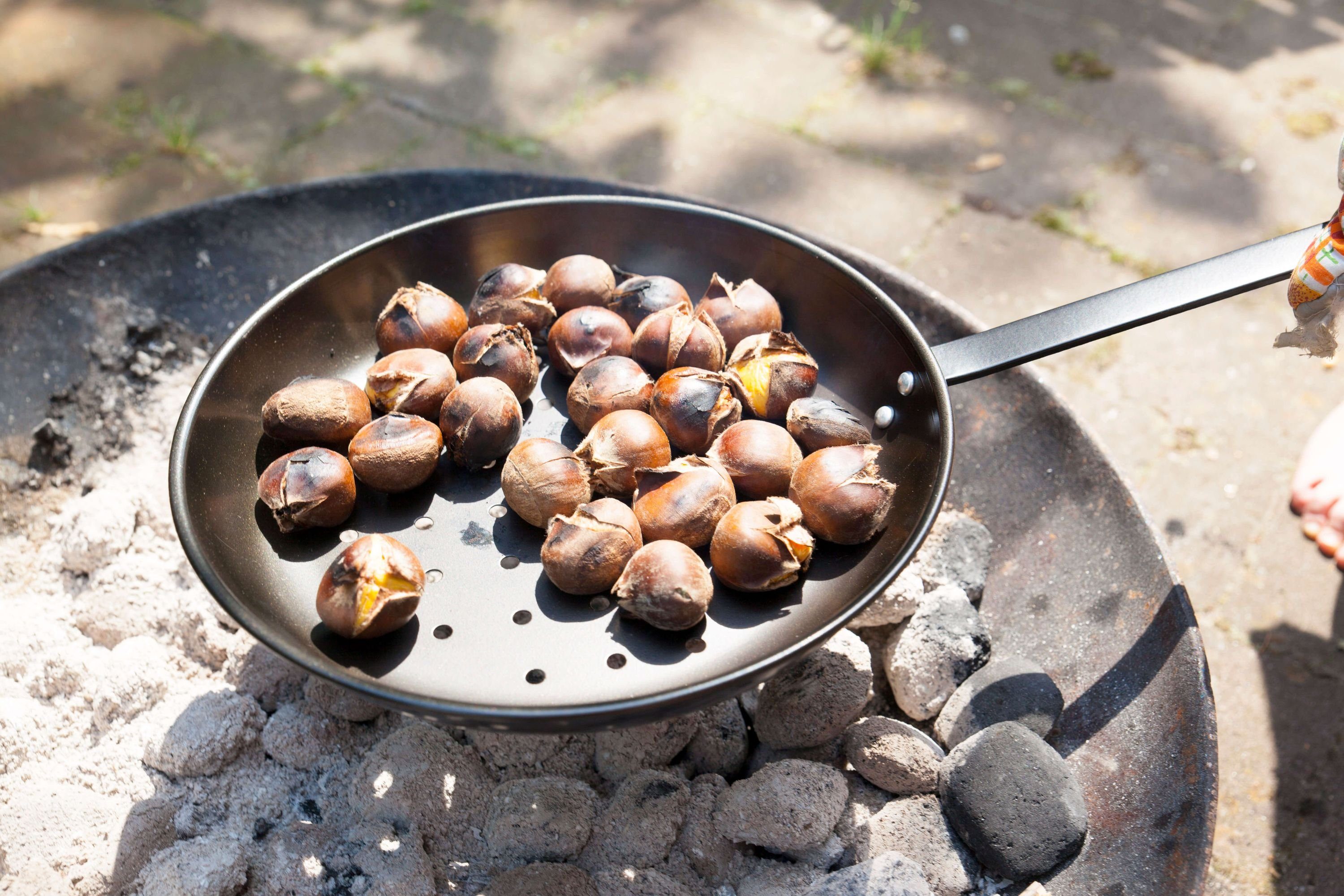 esschert design Feuerschale Röstpfanne für Edelkastanien Pfanne Lagerfeuer Kamin Grill Kastanien