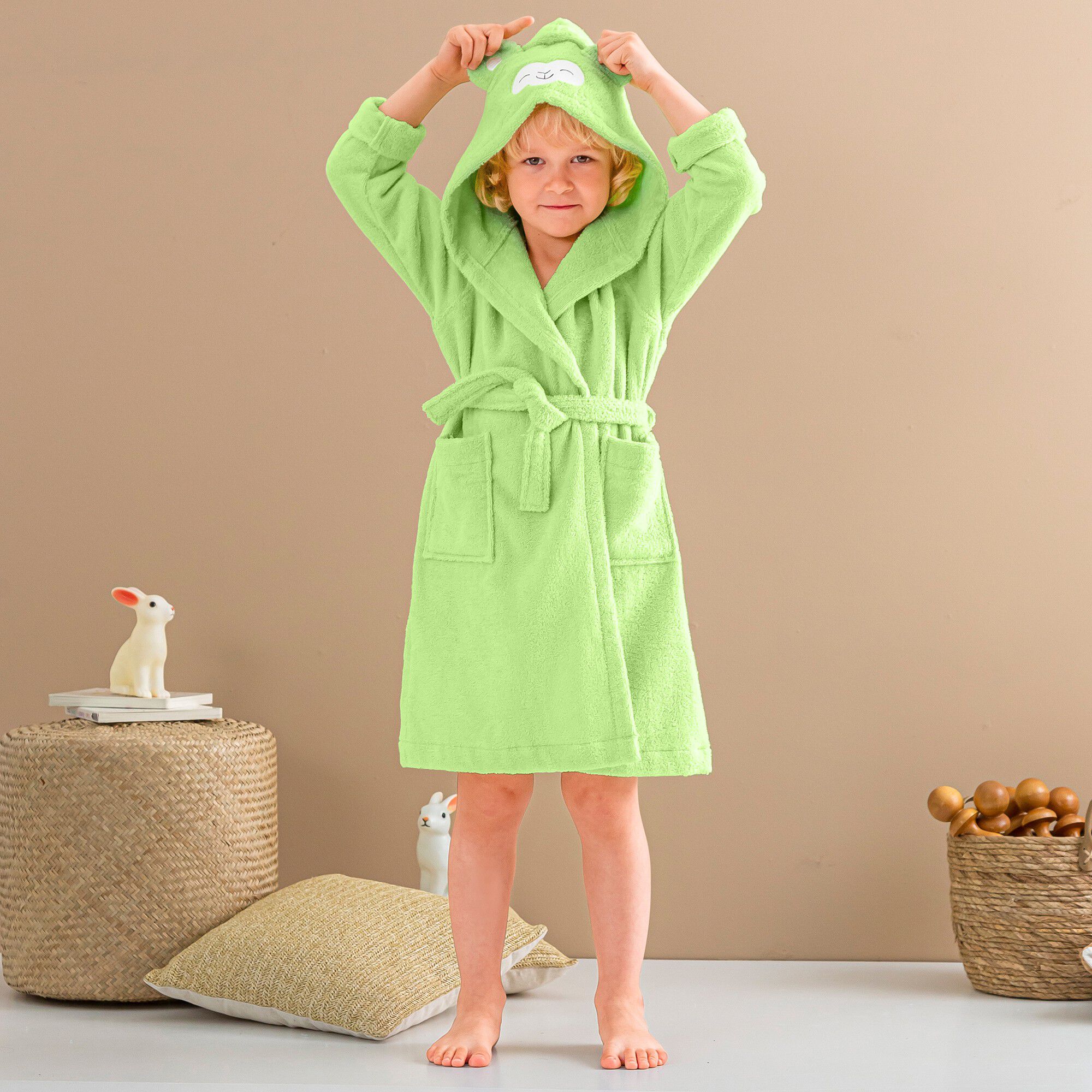 Peignoir de bain enfant singe Kikou à capuche éponge coton
