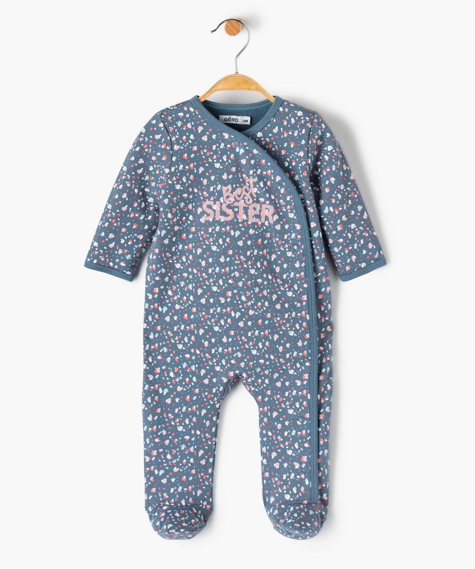Pyjama bébé fille en jersey terrazzo ouverture devant bleu | GEMO