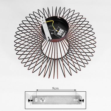 hofstein Deckenleuchte Pieris runde Deckenlampe aus Metall in Schwarz/Kupfer, ohne Leuchtmittel, E27, Retro-Leuchte mit Lichteffekt durch Gitter-Optik