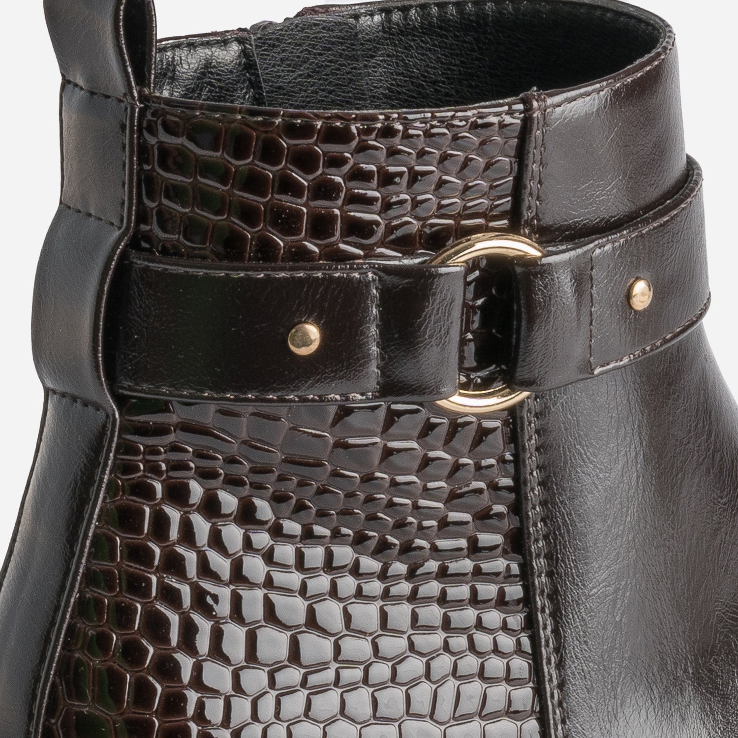 Boots marron éco-conçu détail verni effet python