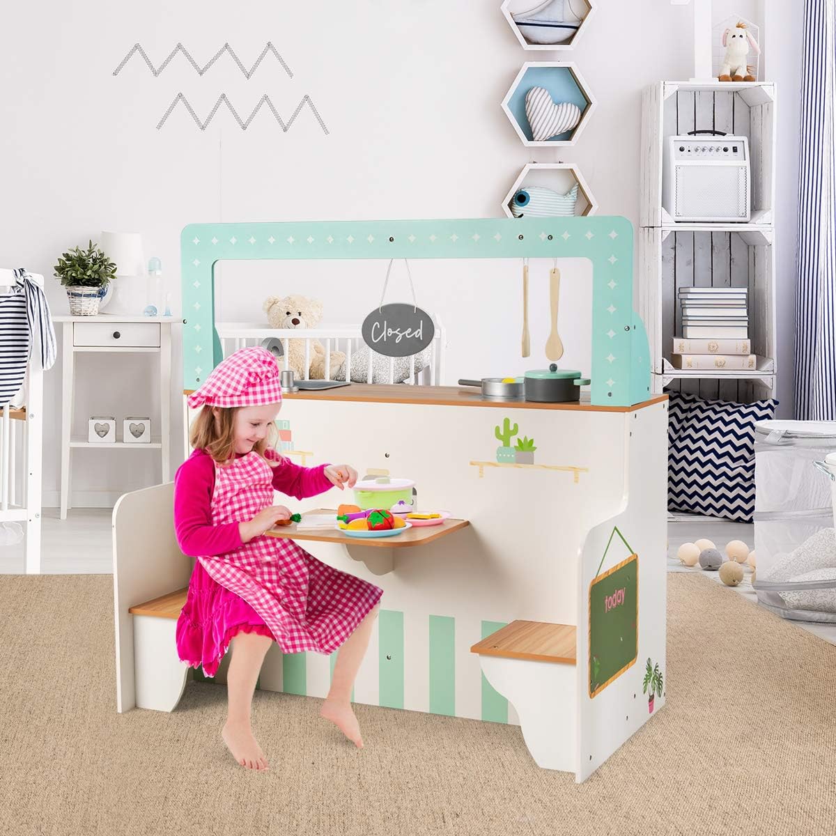 Costway COSTWAY 2 in 1 Kinderküche und Restaurant, doppelseitiges Rollenspiel Set
