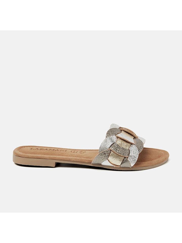 Lazamani Leder-Pantoletten in Silber günstig kaufen