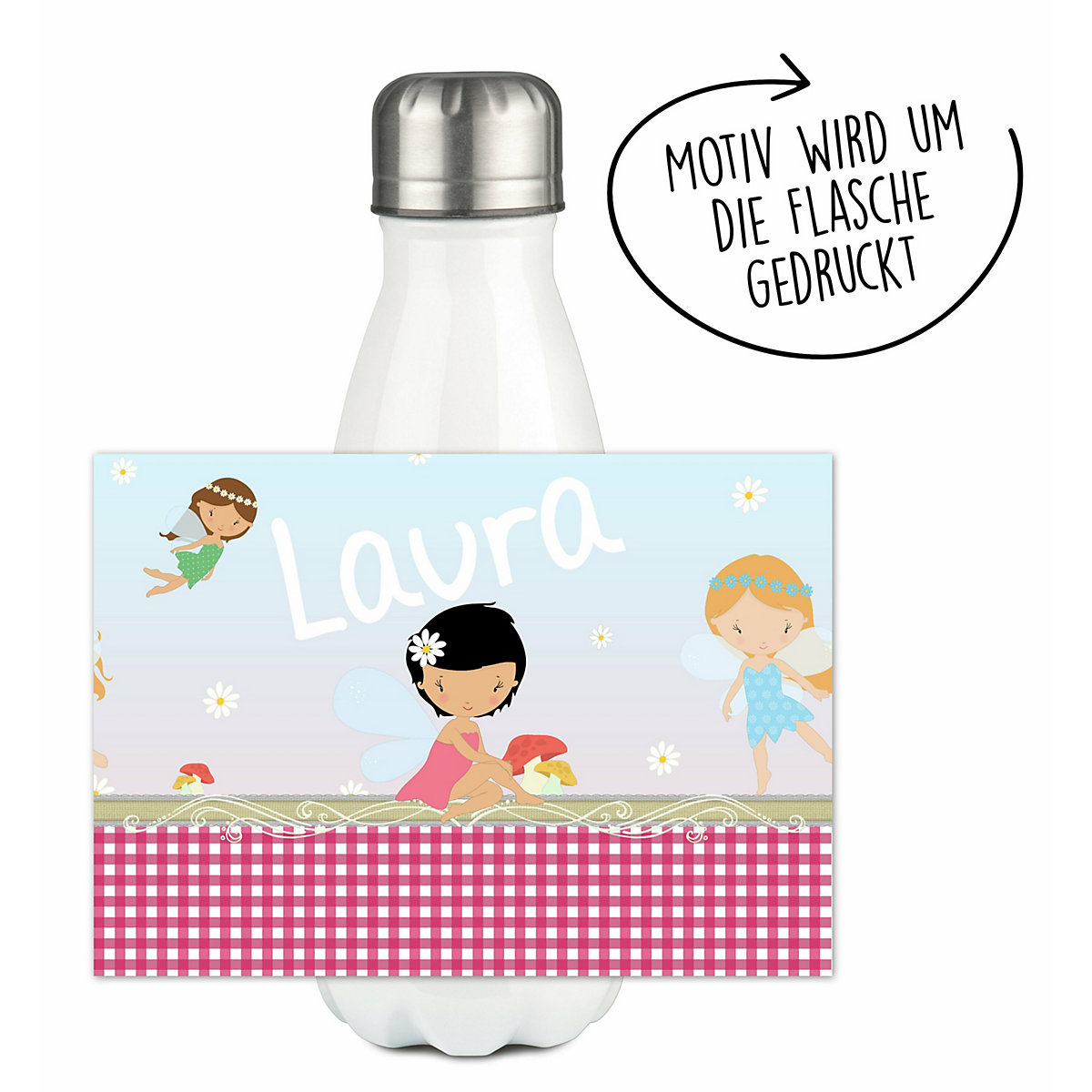 Edelstahl Kinder Thermoflasche / Trinkflasche bunt Fee Spülmaschinenfest, Auslaufsicher, Bruchfest, Doppelwandig, Für Heißgetränke geeignet, Mit Deckel, Isoliert
