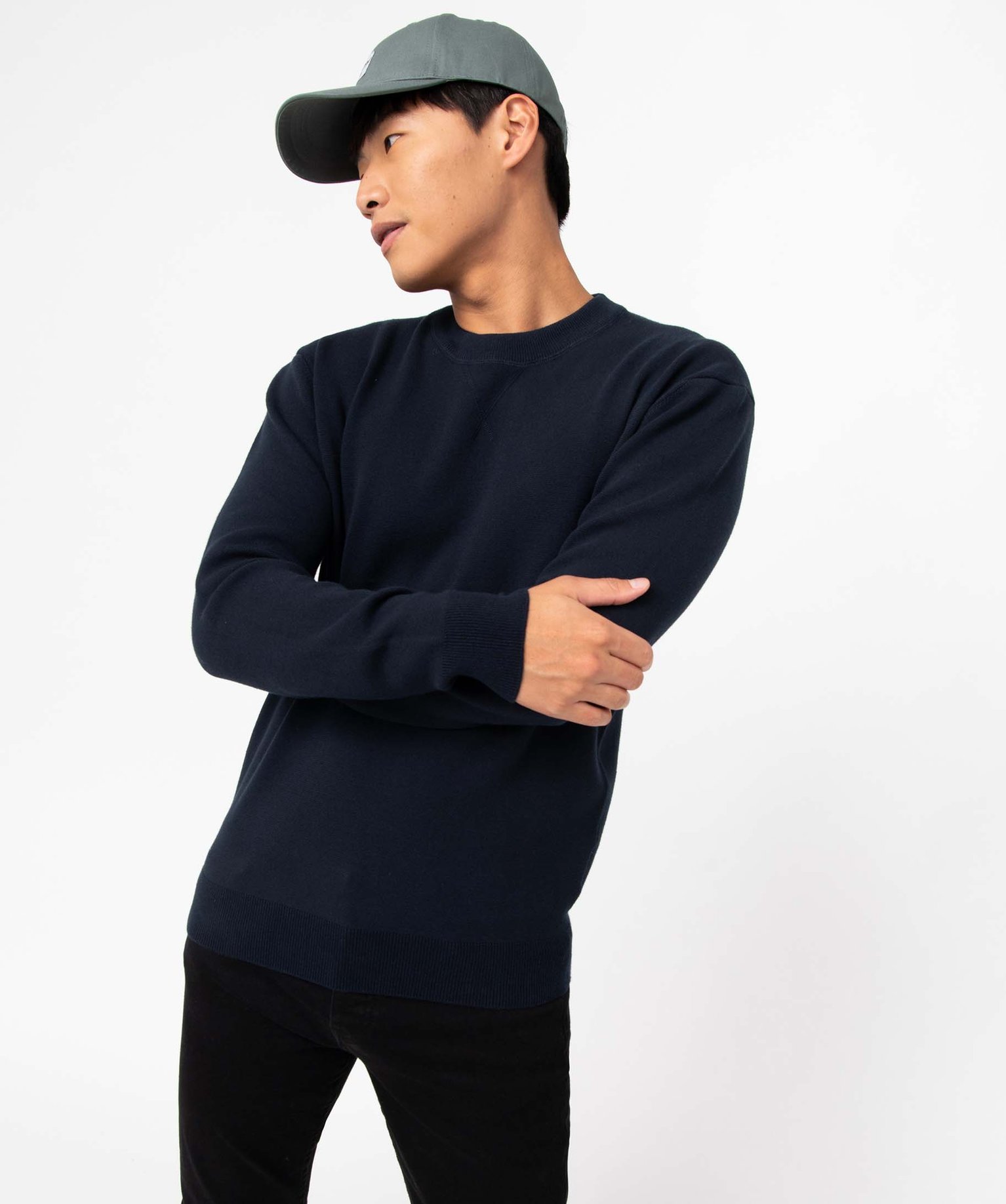 Pull homme à col rond en maille unie bleu fonce | GEMO