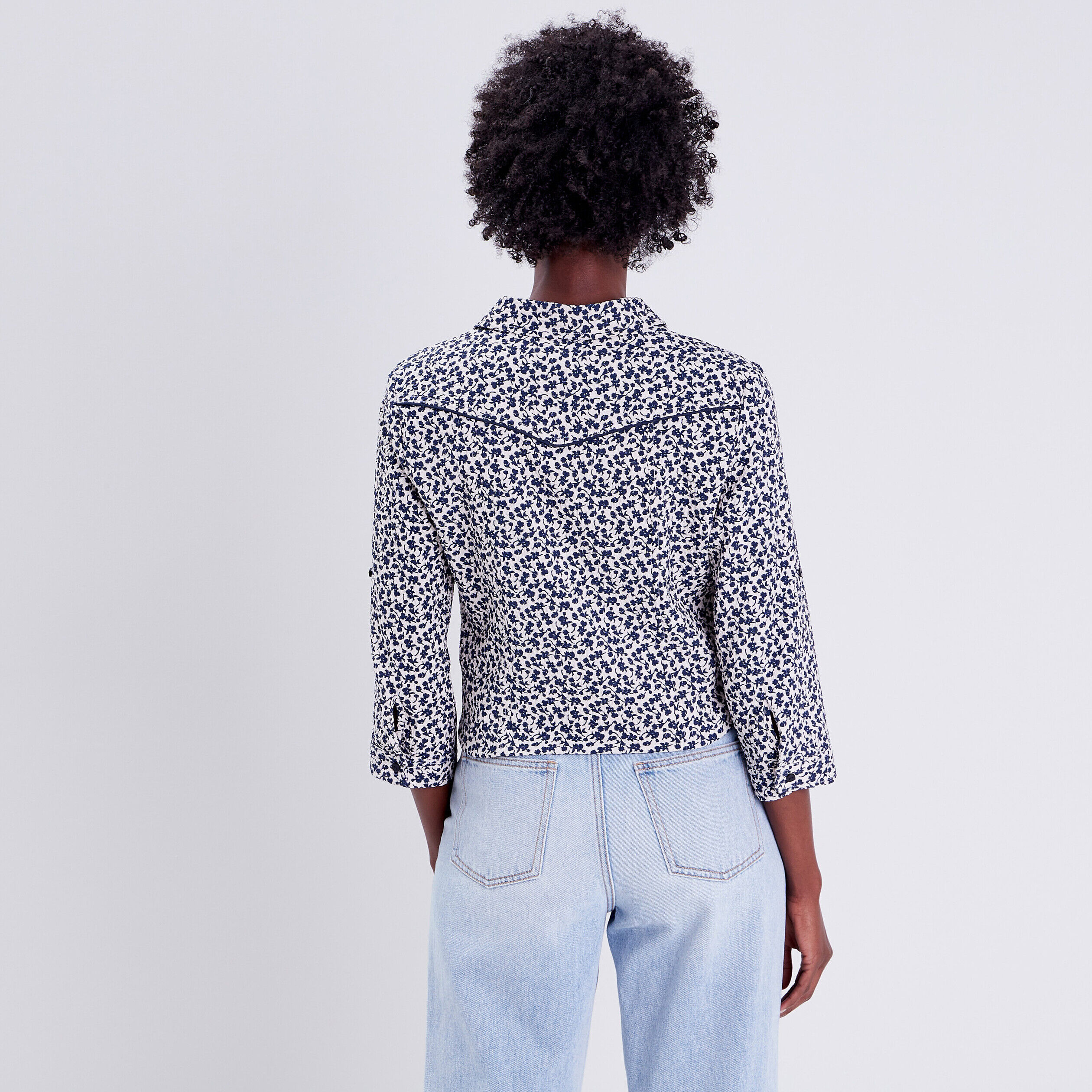 Blouse manches 3/4 bleu marine femme | Cache Cache