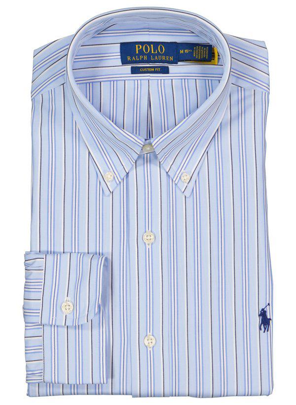 Polo Ralph Lauren, Hemd, Custom Fit, Baumwoll-Stretch, hellblau-weiß gestreift
