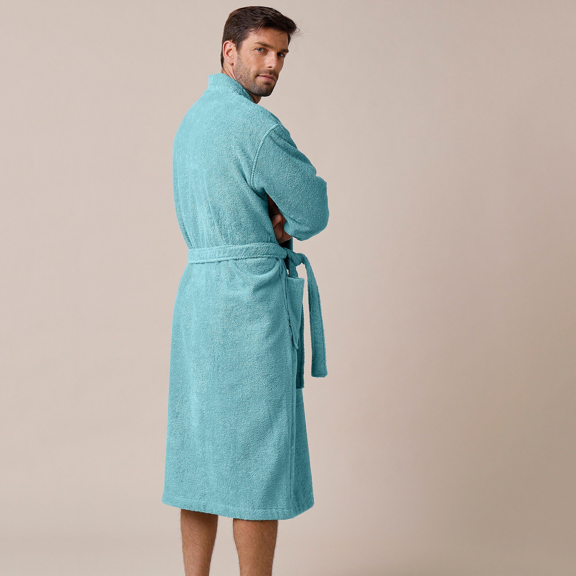 Peignoir mixte adulte uni coton éponge bouclette col kimono personnalisé