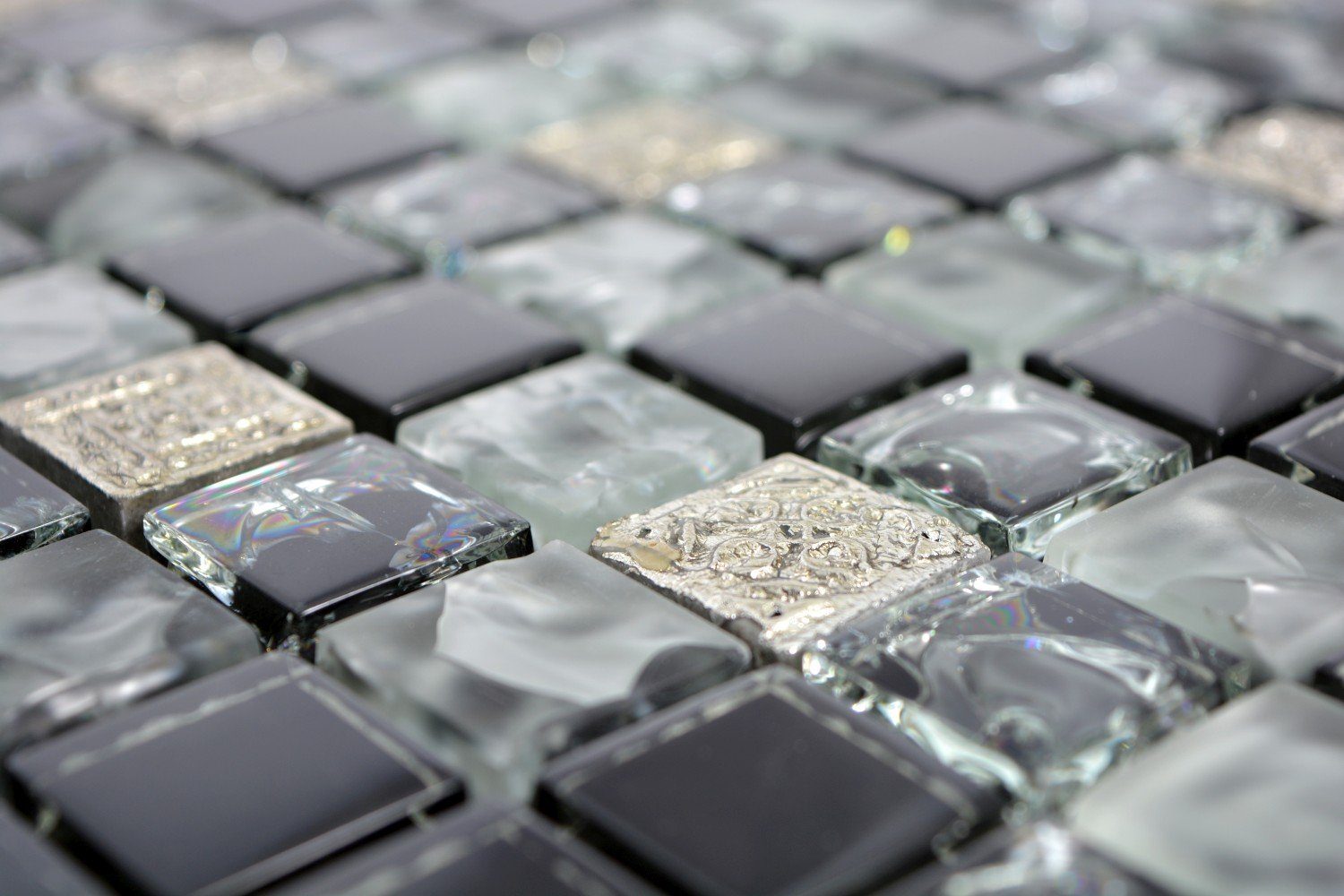Mosani Mosaikfliesen Glasmosaik Resin Mosaikfliesen grau schwarz matt / 10 Matten