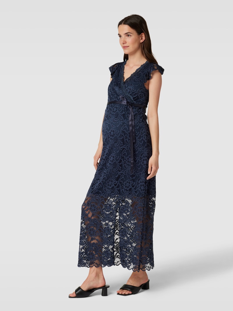Umstands-Maxikleid mit Spitzenbesatz in dunkelblau