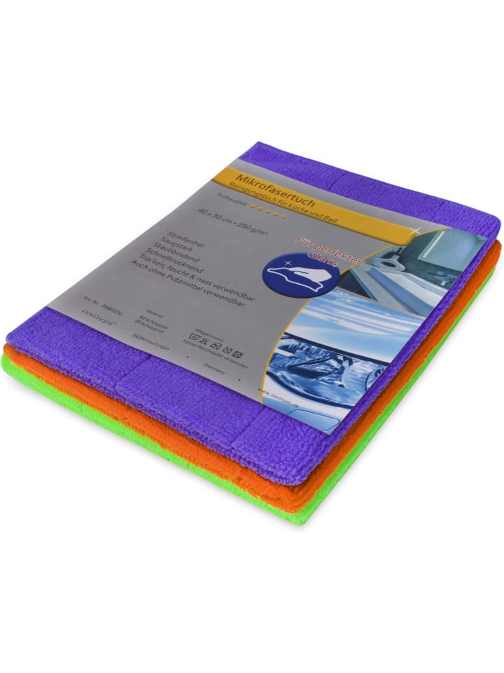 normani 12 Stück Mikrofasertuch Reinigungstuch für Küche und Bad in Lila/Orange/Grün günstig kaufen 30 x 40 cm