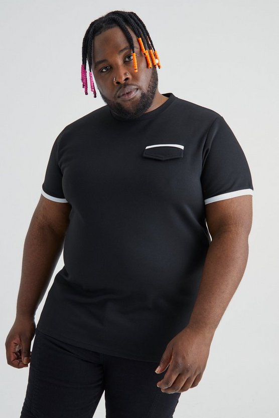 Plus smartes Slim-Fit T-Shirt mit Tasche & Paspeln
