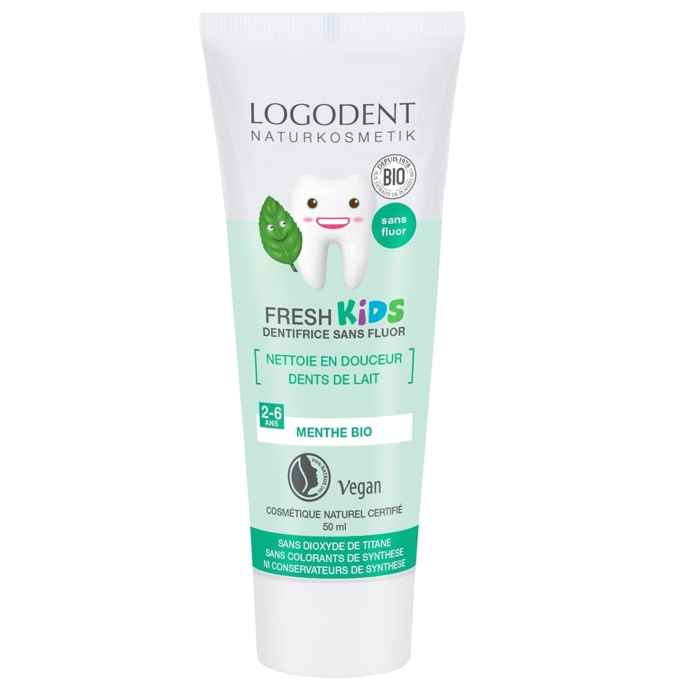 logona Dentifrice gel Fresh Kids menthe bio sans fluor 50ml Dentifrices enfants