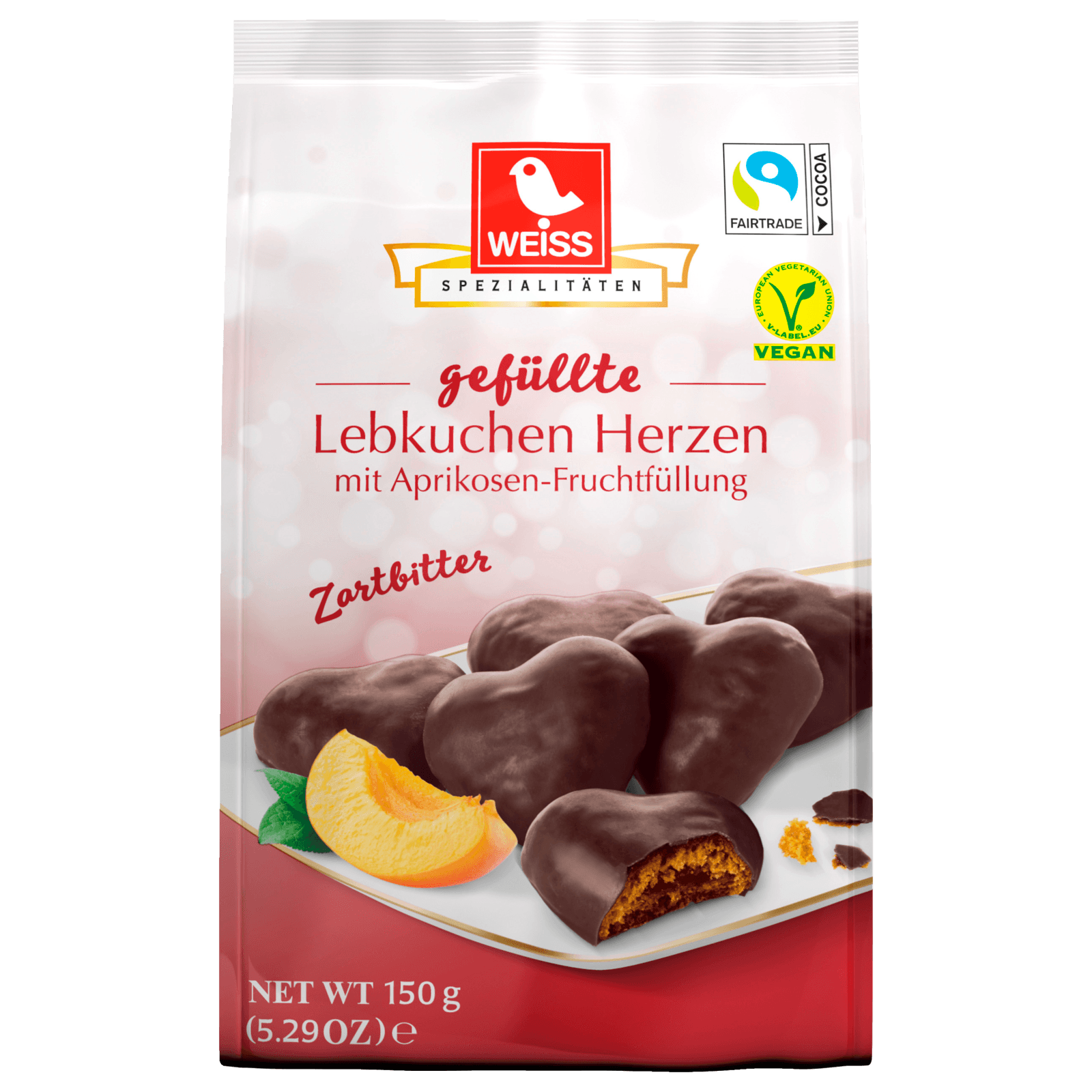 Weiss Lebkuchen Herzen Zartbitter mit Aprikosenfruchtfüllung 150g