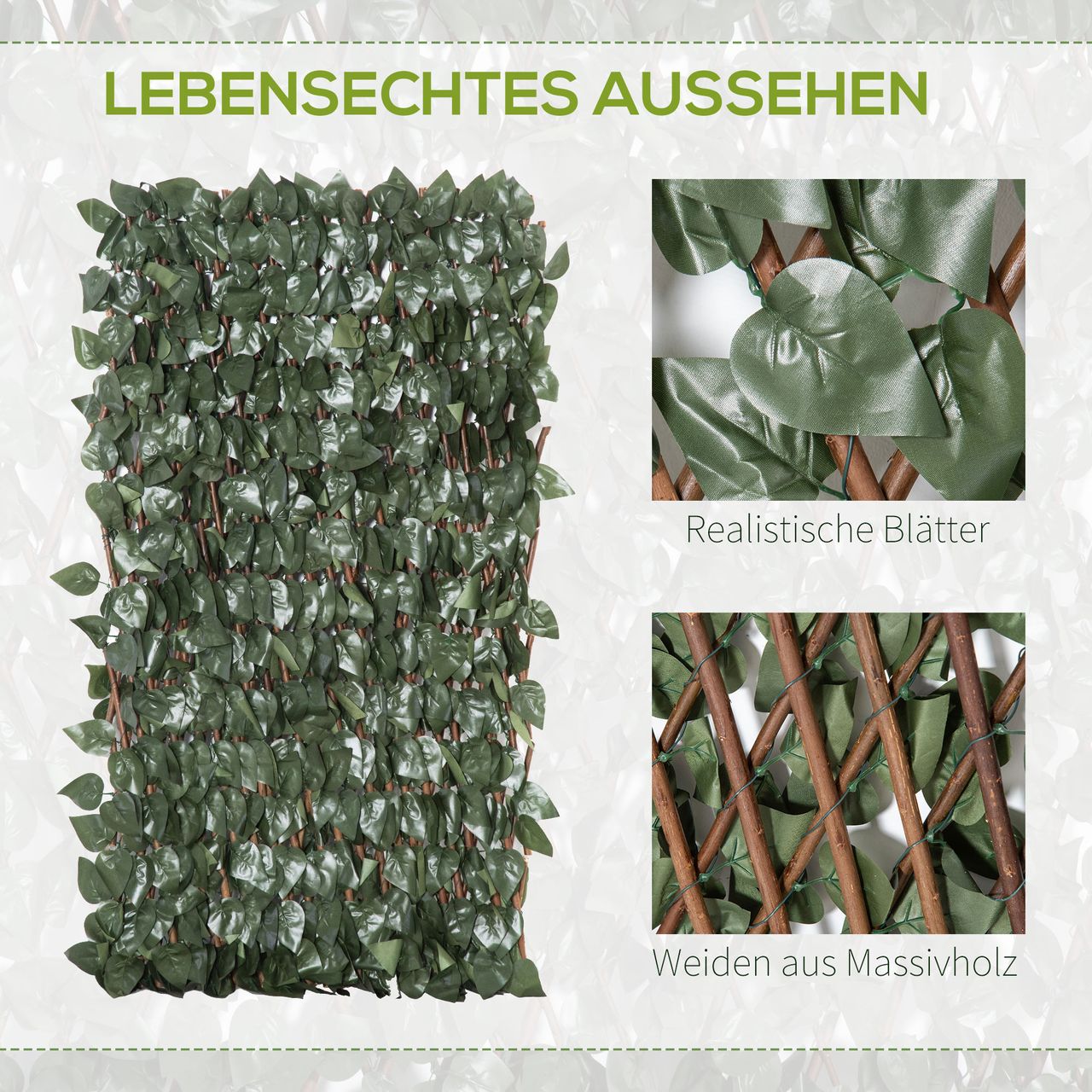 Outsunny 8 Stück künstliches Pflanzenwand Hecke UV-Schutz Sichtschutz Rhododendronblätter Design 200 X 100 cm Heckenpflanze für Garten Outdoor Dekor