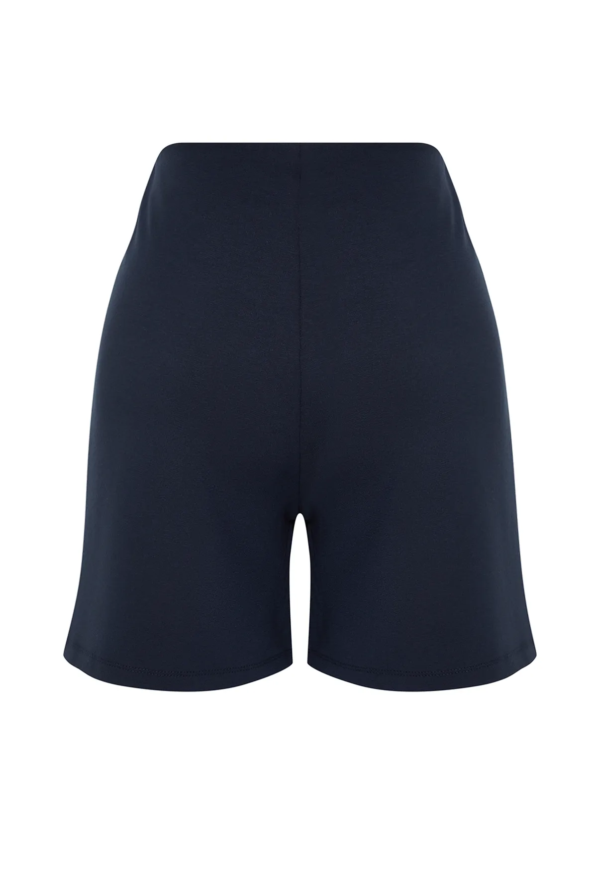Trendyol Collection  Marineblaue, elegante Interlock-Strick-Shorts mit hoher Taille und goldenen Knöpfen TWOSS23SR00116